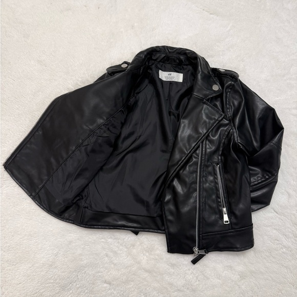 H&M Black Faux Leather Biker Jacket with Silver Hardware - Picture 4 of 5